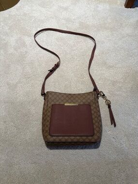 Nine West Brown Logo Crossbody with Maroon Front Pocket